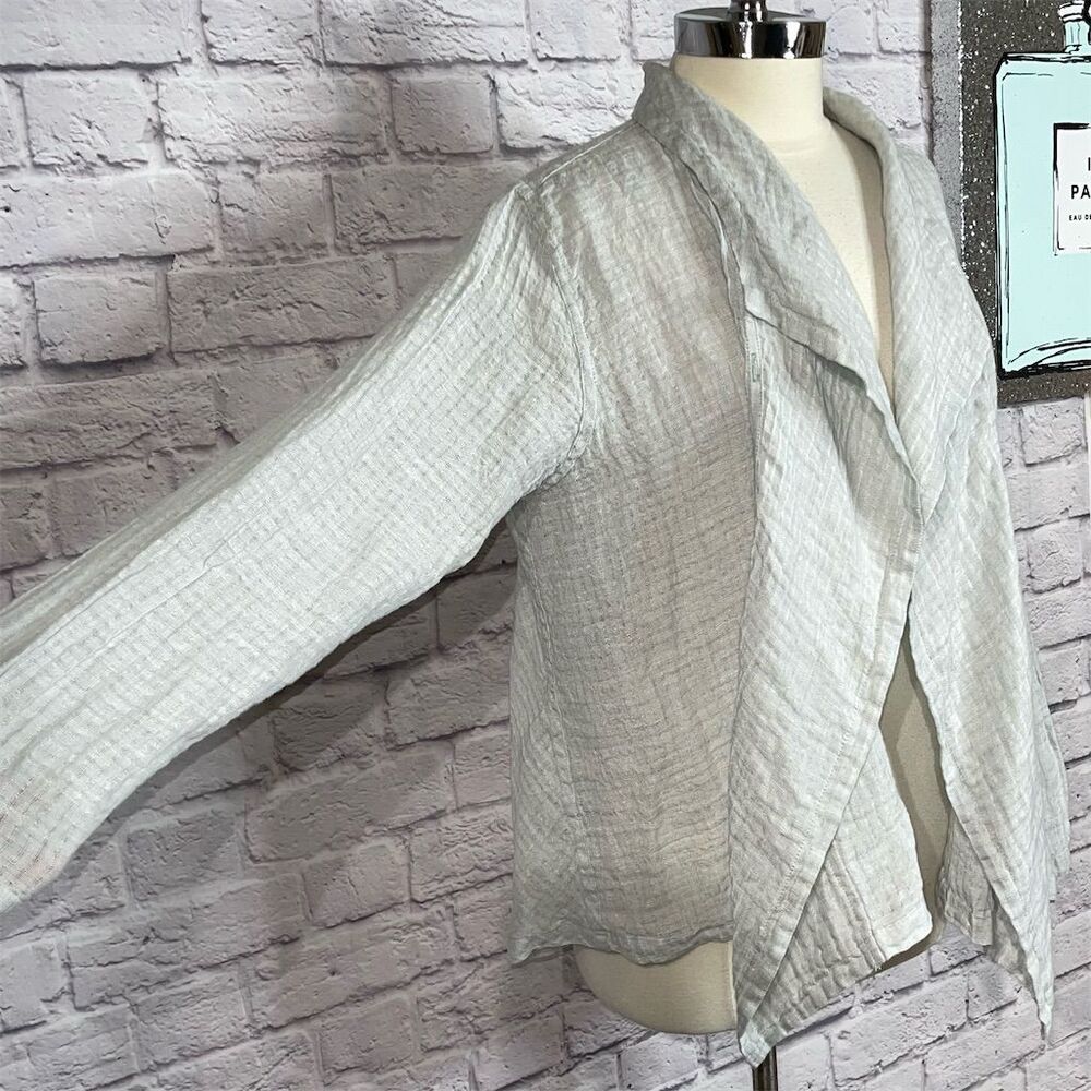 Flax Pale Blue Textured Open Front Jacket - Picture 4 of 11
